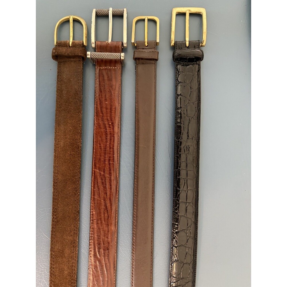 Lot Of 4 Men's Leather Belts  38 Brown Black Perry Ellis Brighton and More